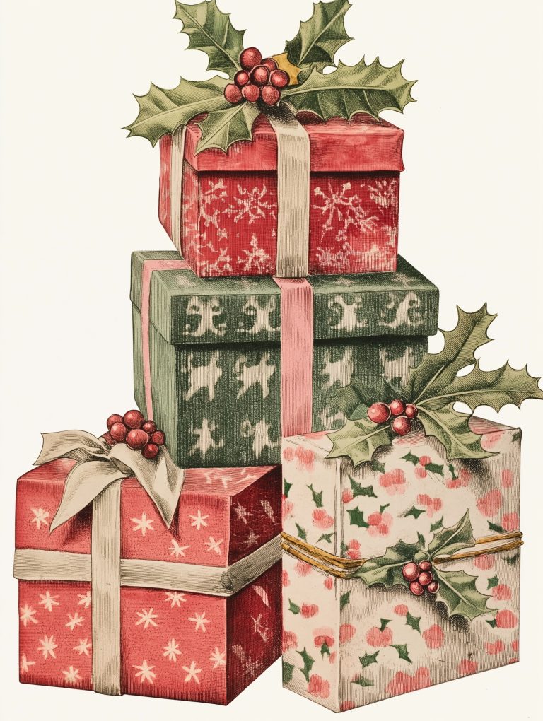 Vintage Christmas Presents Illustration