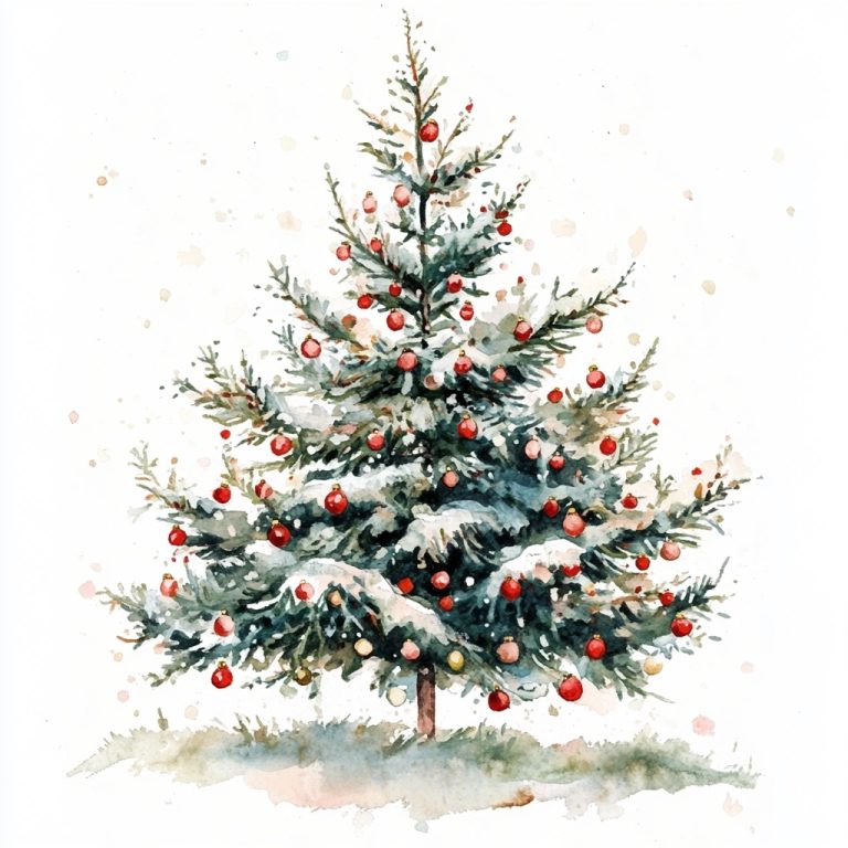Vintage Christmas Tree Watercolor