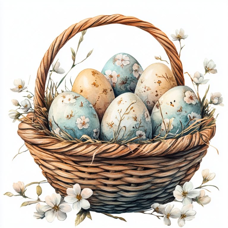 Vintage Easter Watercolor Basket