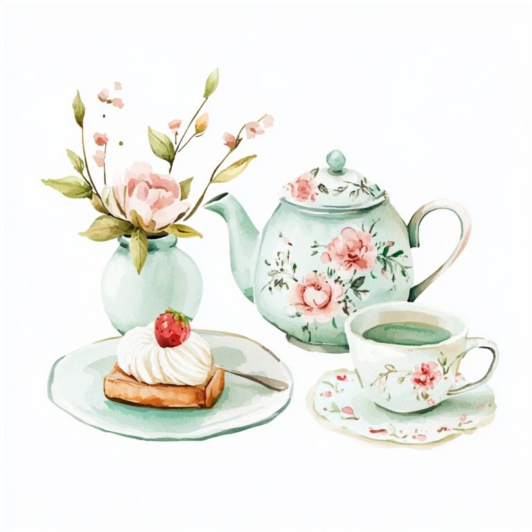 Vintage Floral Tea Set Clipart