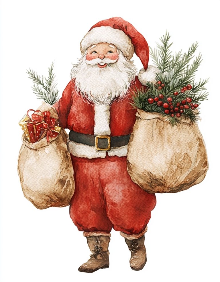Vintage Santa Watercolor Illustration 1