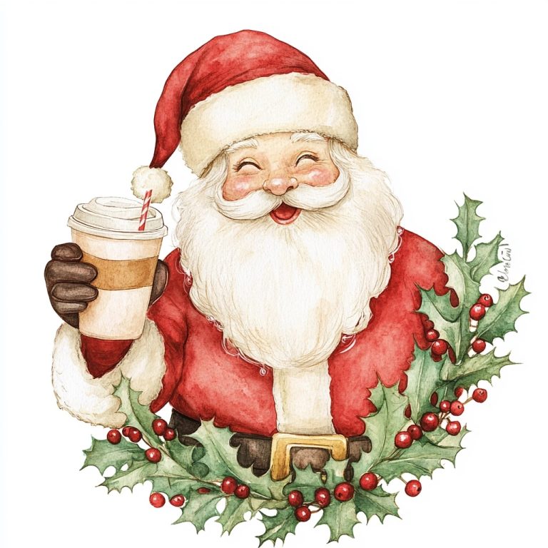 Vintage Santa with Coffee