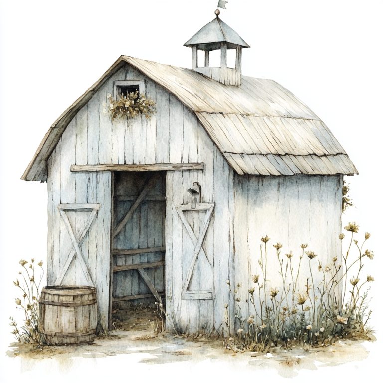 Vintage Watercolor Barn Clip Art