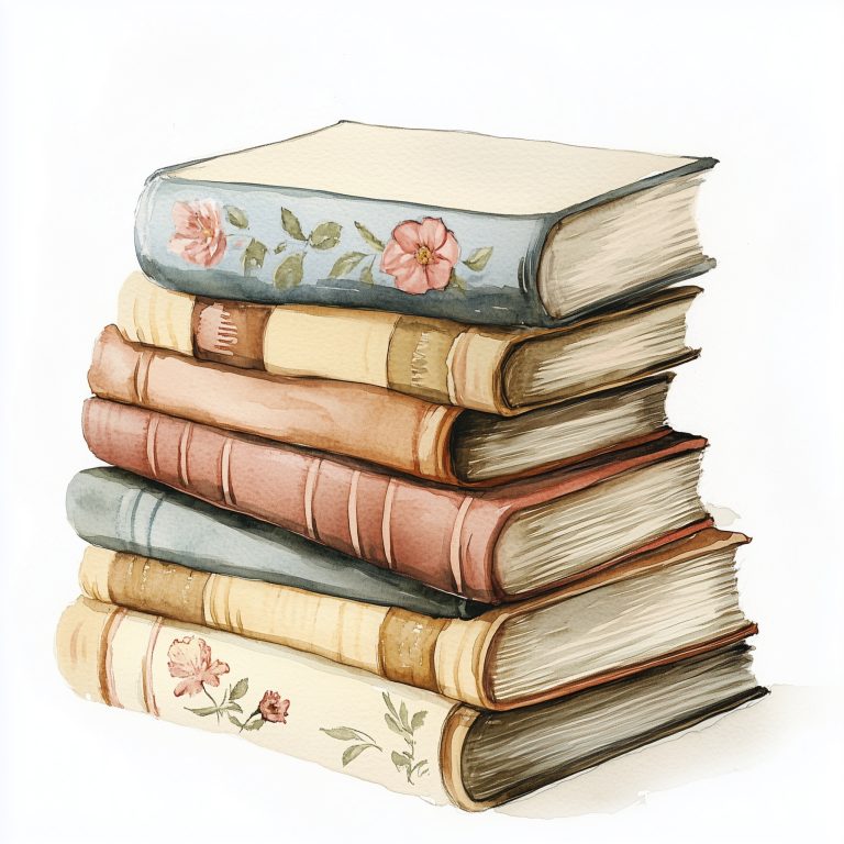 Vintage Watercolor Book Stack