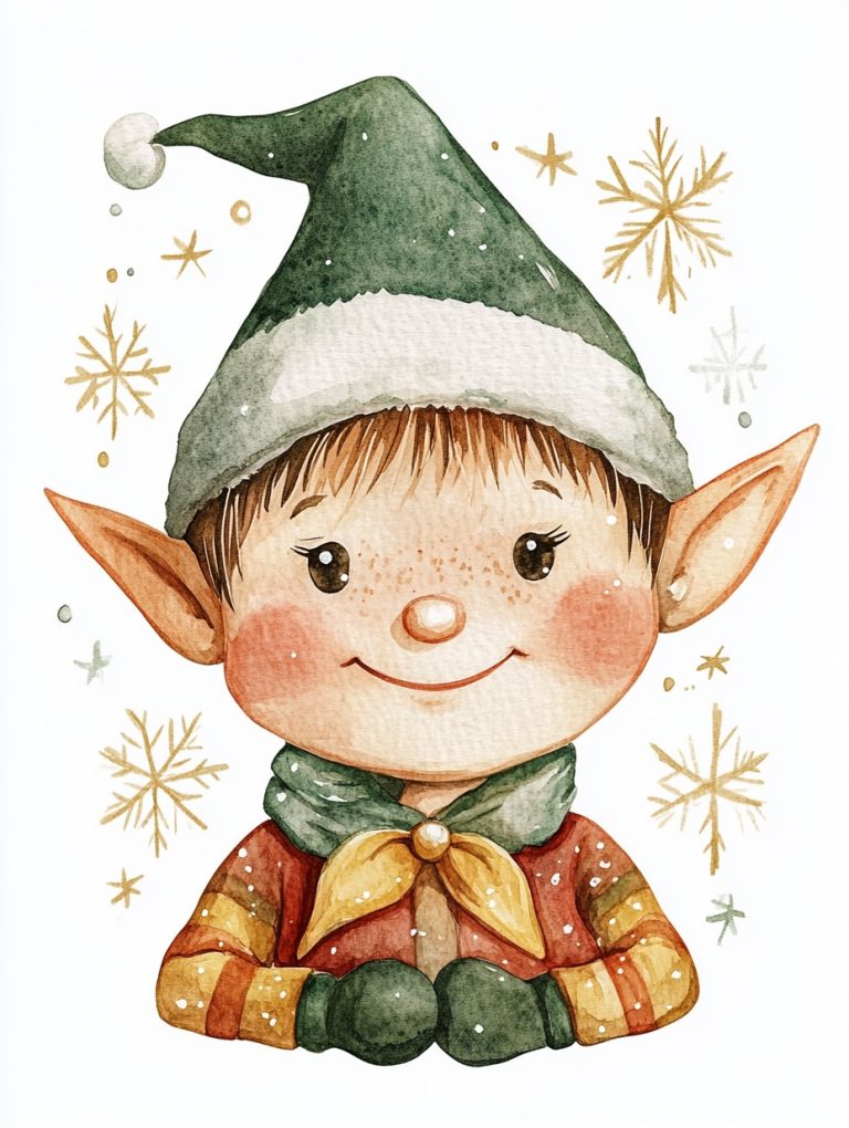 Vintage Watercolor Christmas Elf