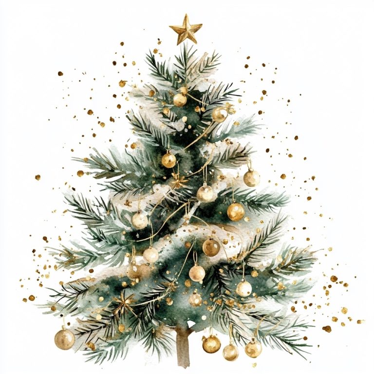 Vintage Watercolor Christmas Tree