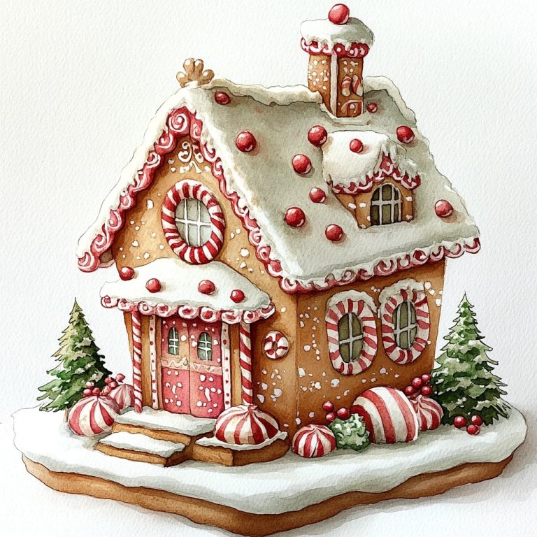 Vintage Watercolor Gingerbread House
