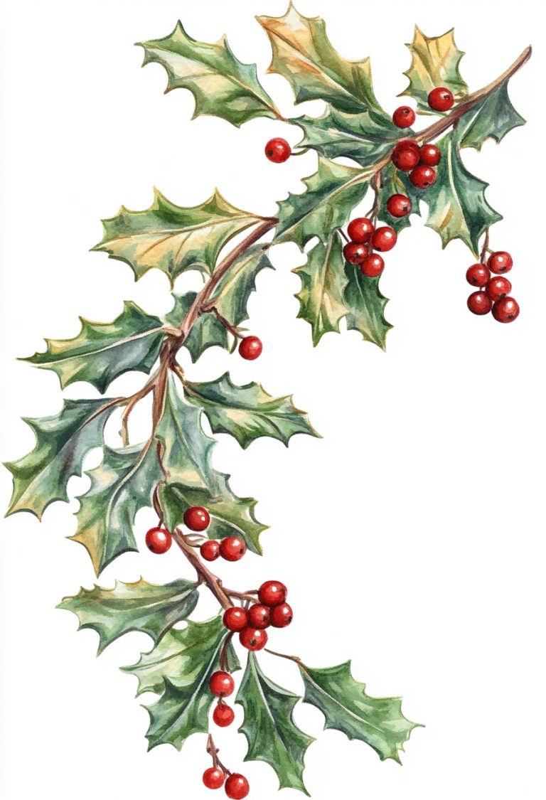 Vintage Watercolor Holly Clipart