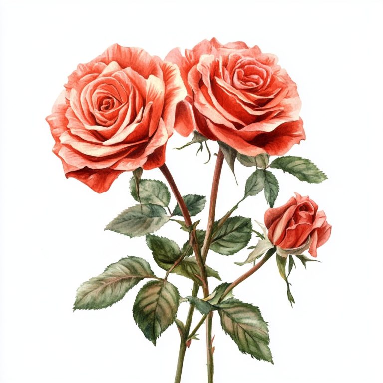Vintage Watercolor Red Roses