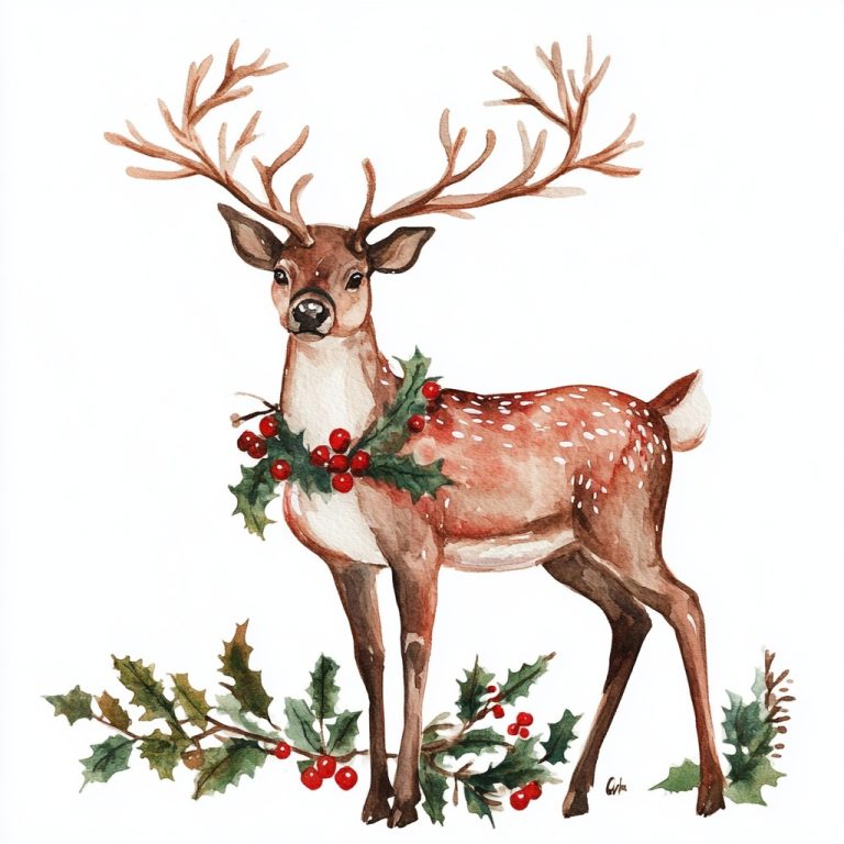 Vintage Watercolor Reindeer Art