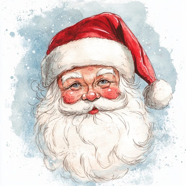 Vintage Watercolor Santa Head