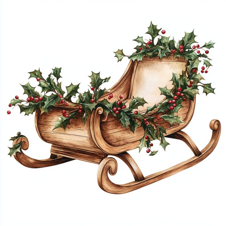 Vintage Watercolor Sleigh Illustration