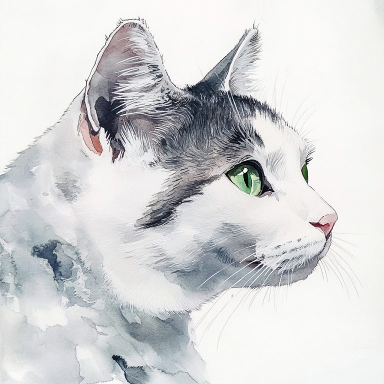 Vintage Watercolor Tabby Cat