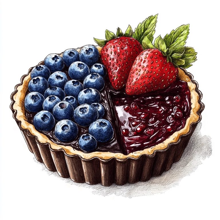 Vivid Dual Filling Tartlet A Colorful Sketch of Chocolate and Berry Bliss on a Minimalist Table