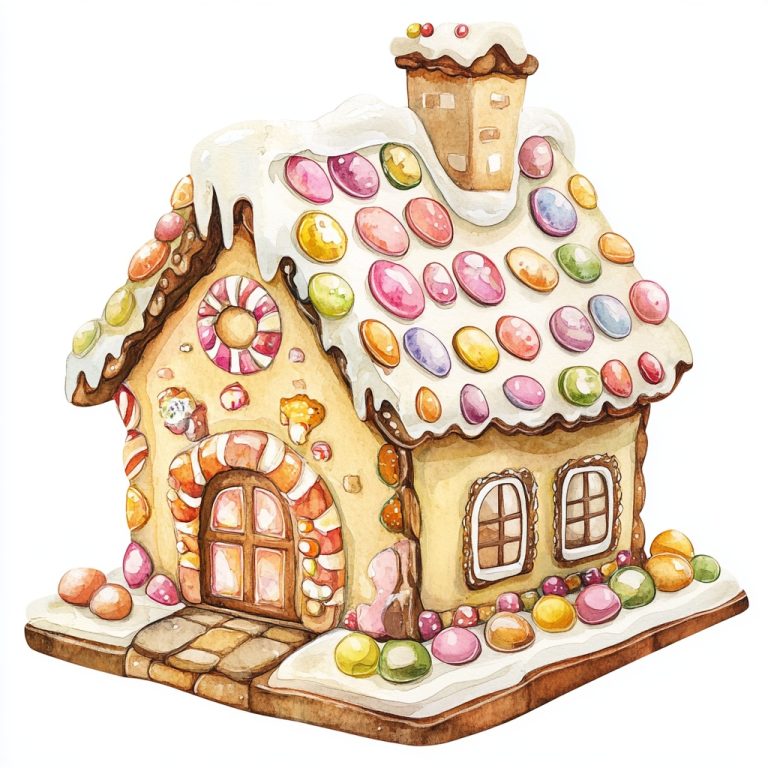 Vivid Watercolor Gingerbread House