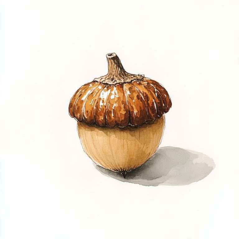 Watercolor Acorn on White