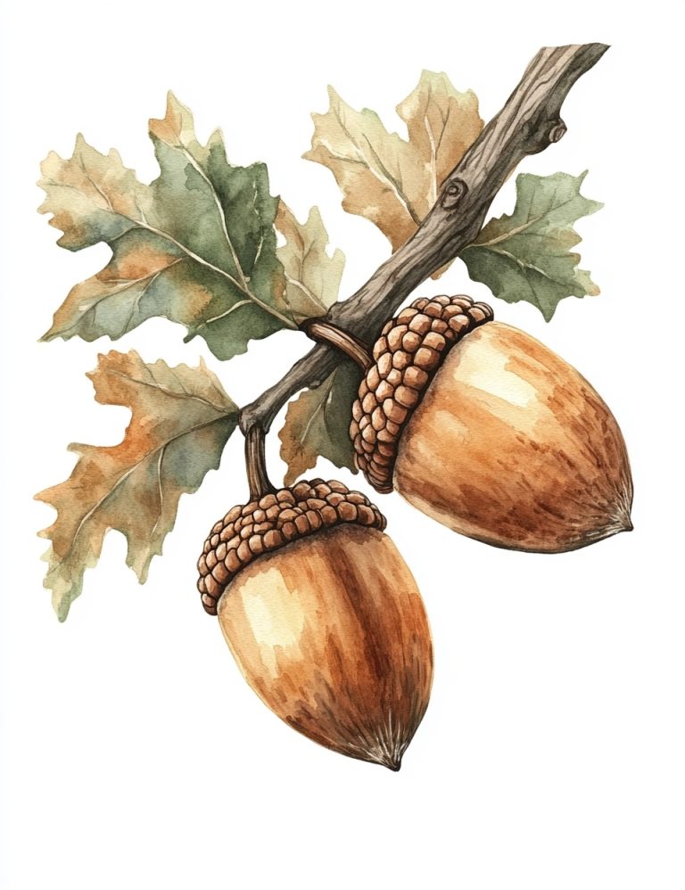 Watercolor Acorns on White