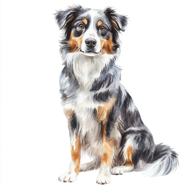 Watercolor American Shepherd Fullbody