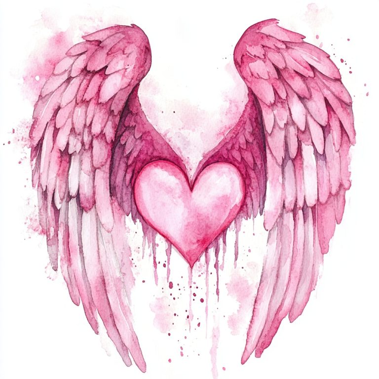 Watercolor Angel Wings Heart