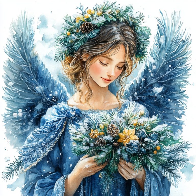 Watercolor Angel with Snowflakes