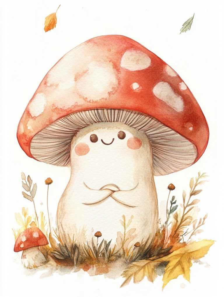 Watercolor Anthropomorphic Mushroom