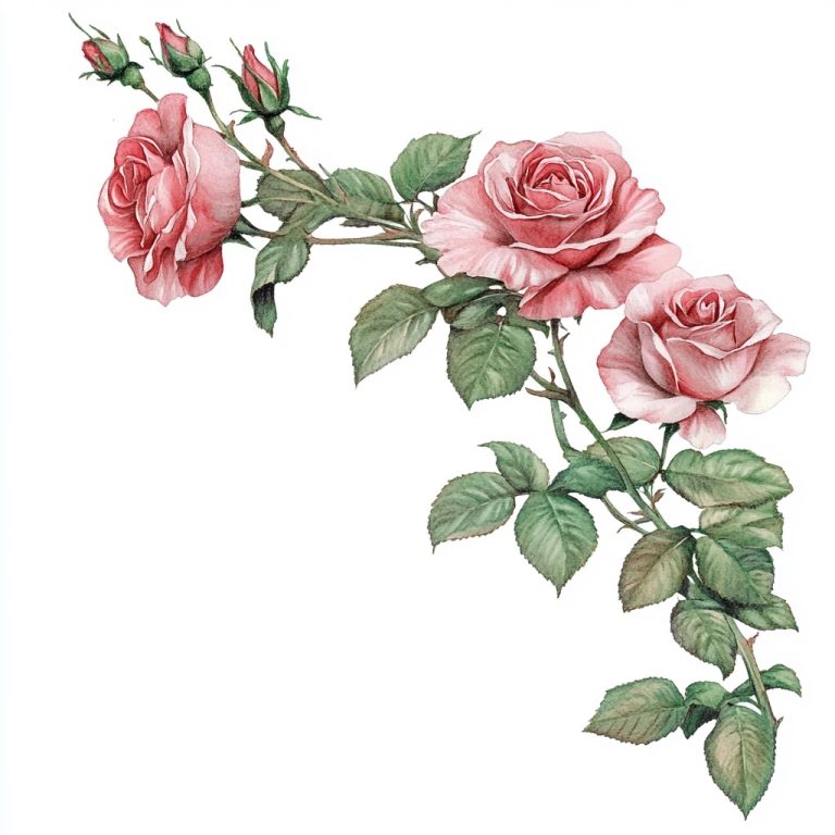 Watercolor Antique Rose Border