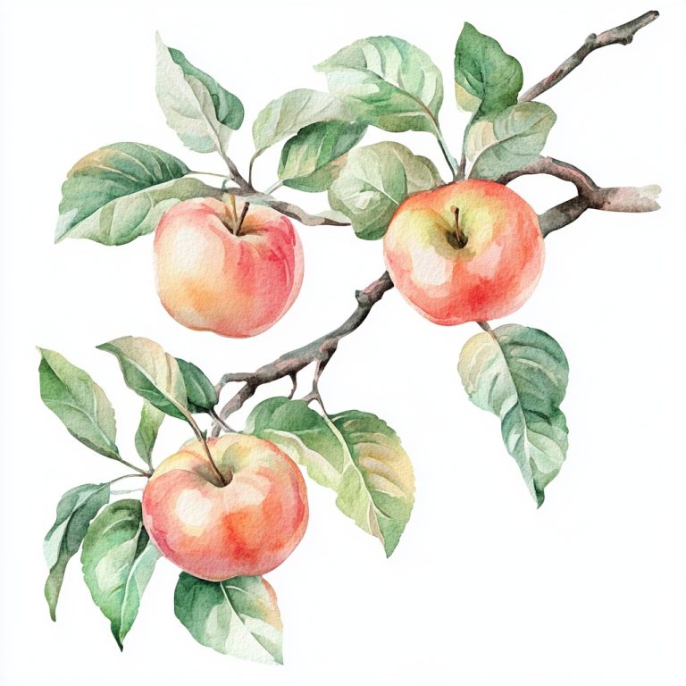 Watercolor Apple Tree Branch