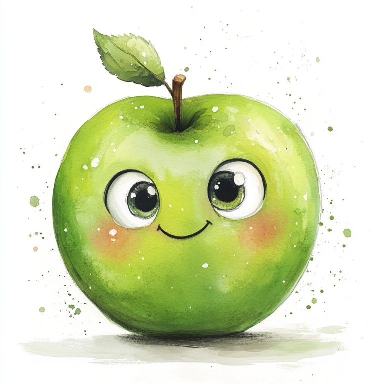 Watercolor Apple with Eyes