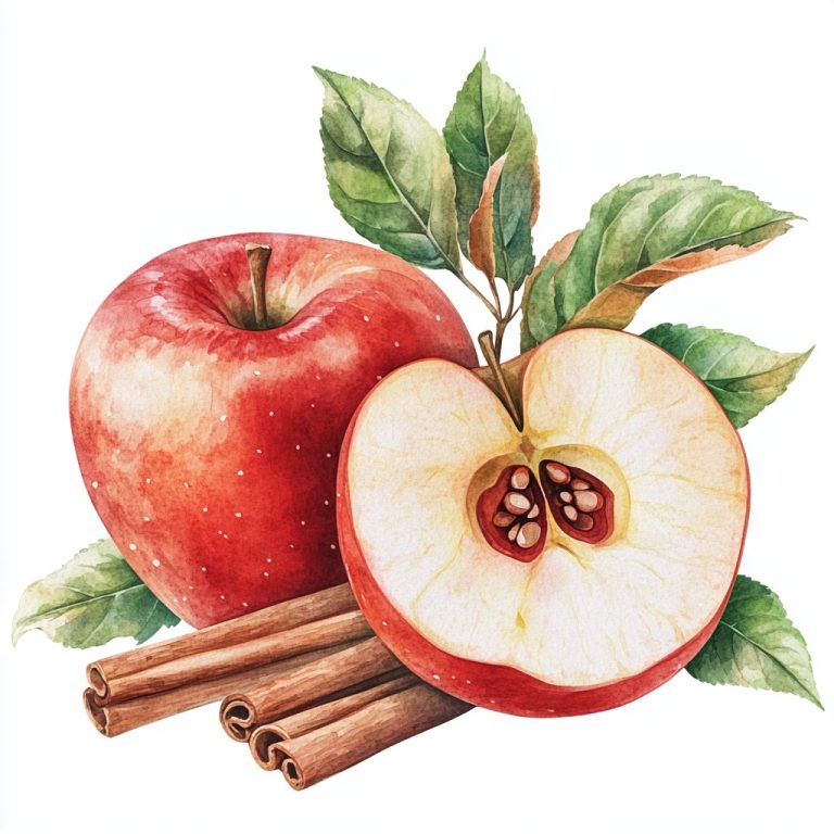 Watercolor Apples and Cinnamon