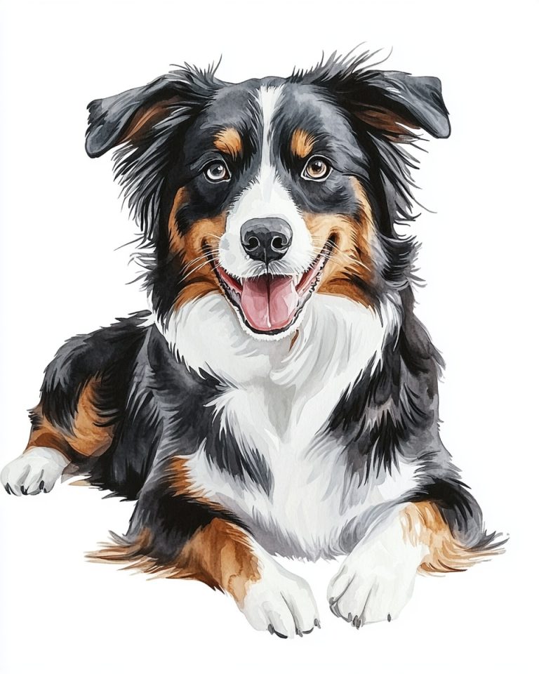 Watercolor Australian Shepherd Portrait