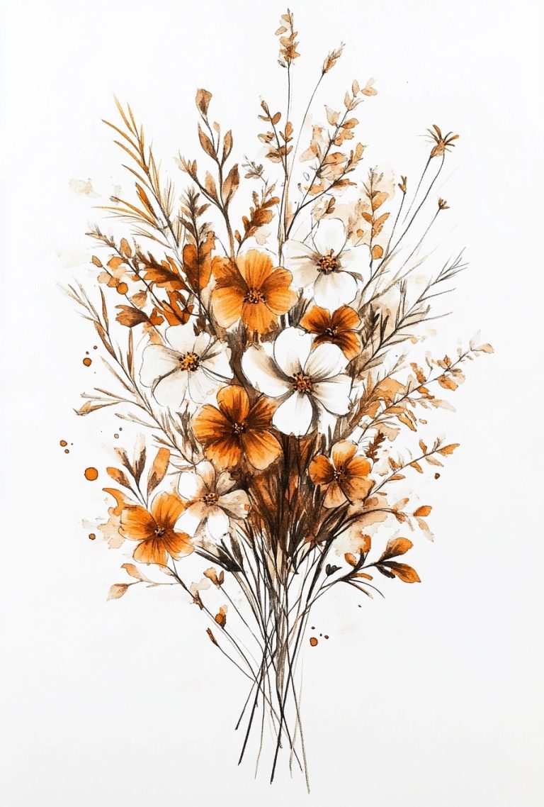 Watercolor Autumn Flower Bouquet