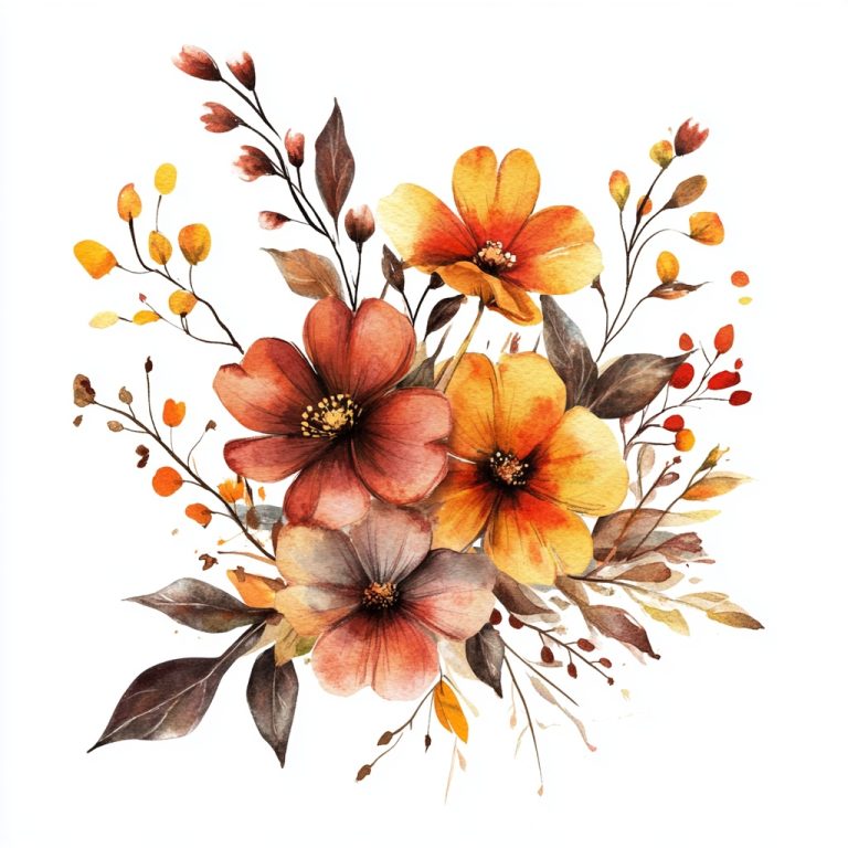 Watercolor Autumn Flowers