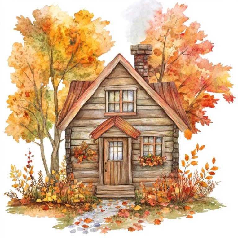 Watercolor Autumn House Clipart