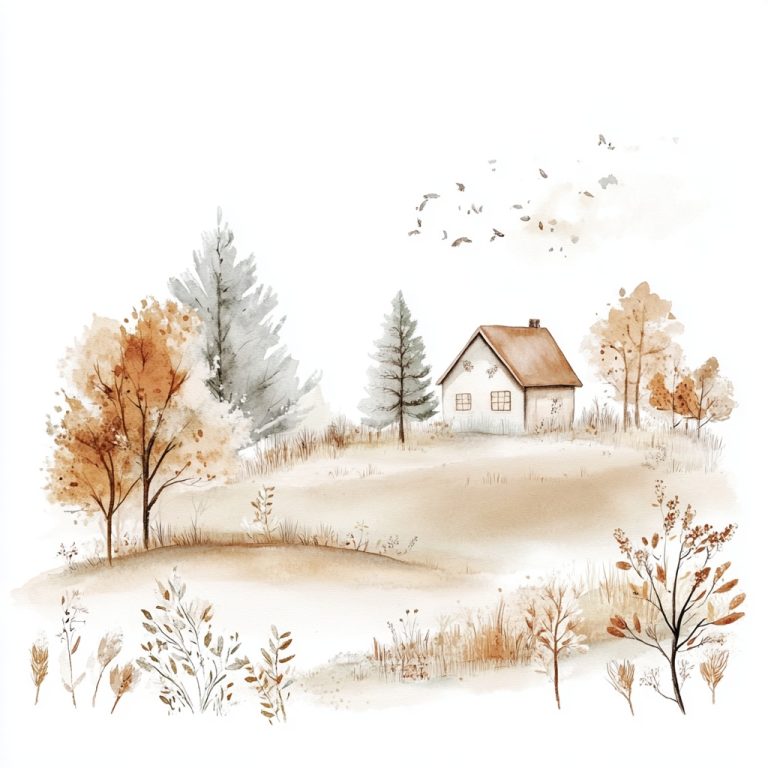 Watercolor Autumn Landscape Illustration