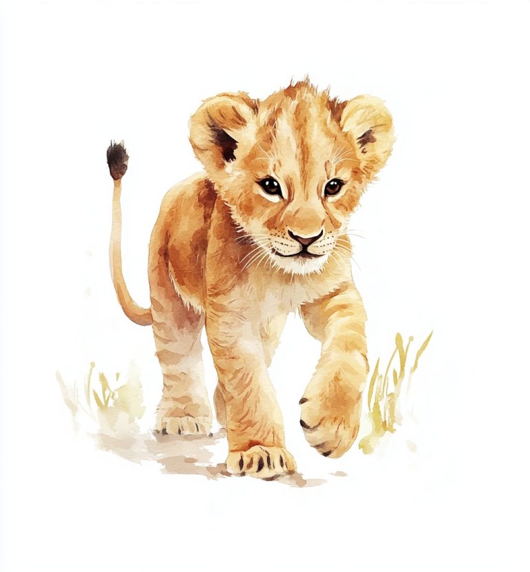 Watercolor Baby Lion Art