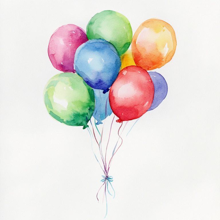 Watercolor Balloons on White