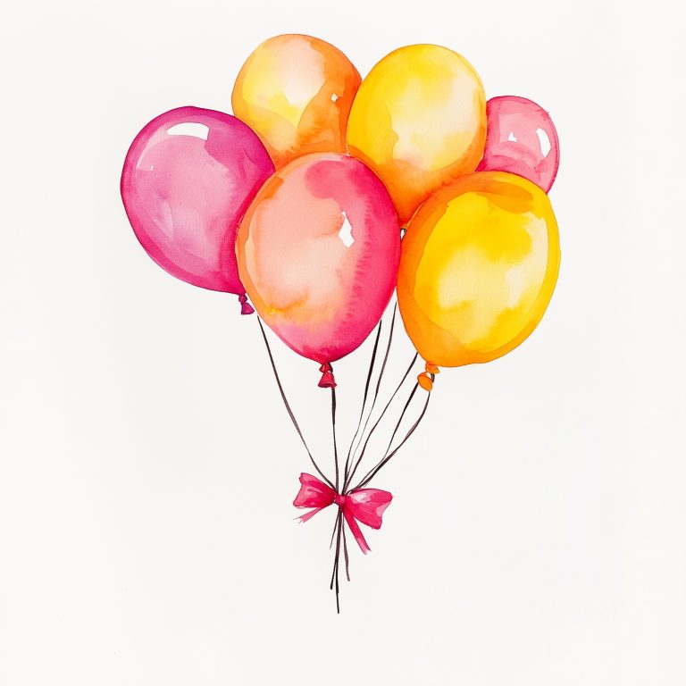 Watercolor Balloons with Bow