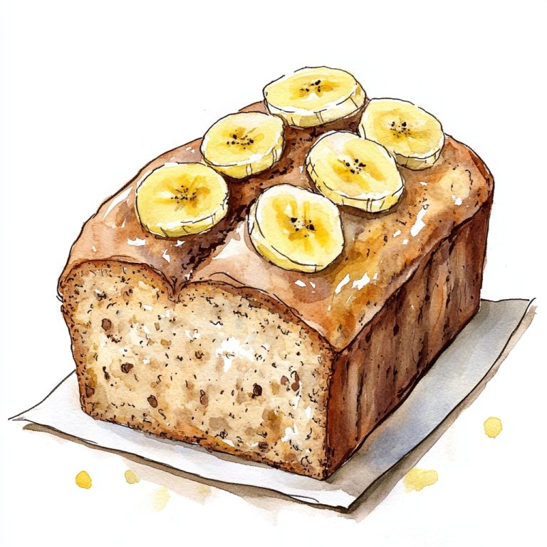 Watercolor Banana Bread Illustration