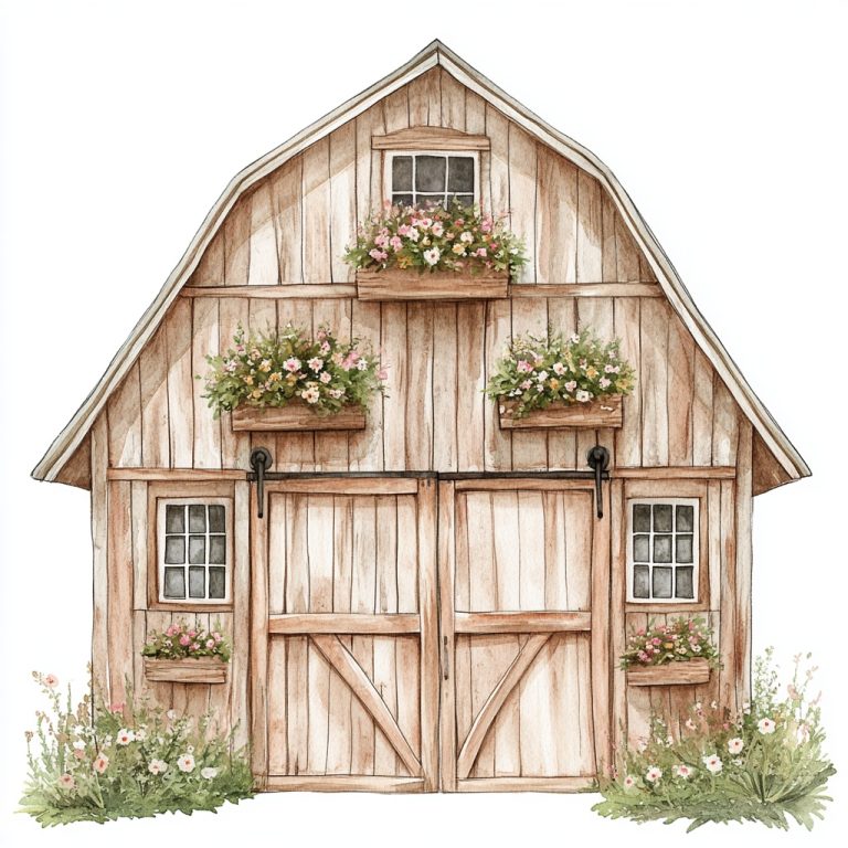 Watercolor Barn Clipart Doodle