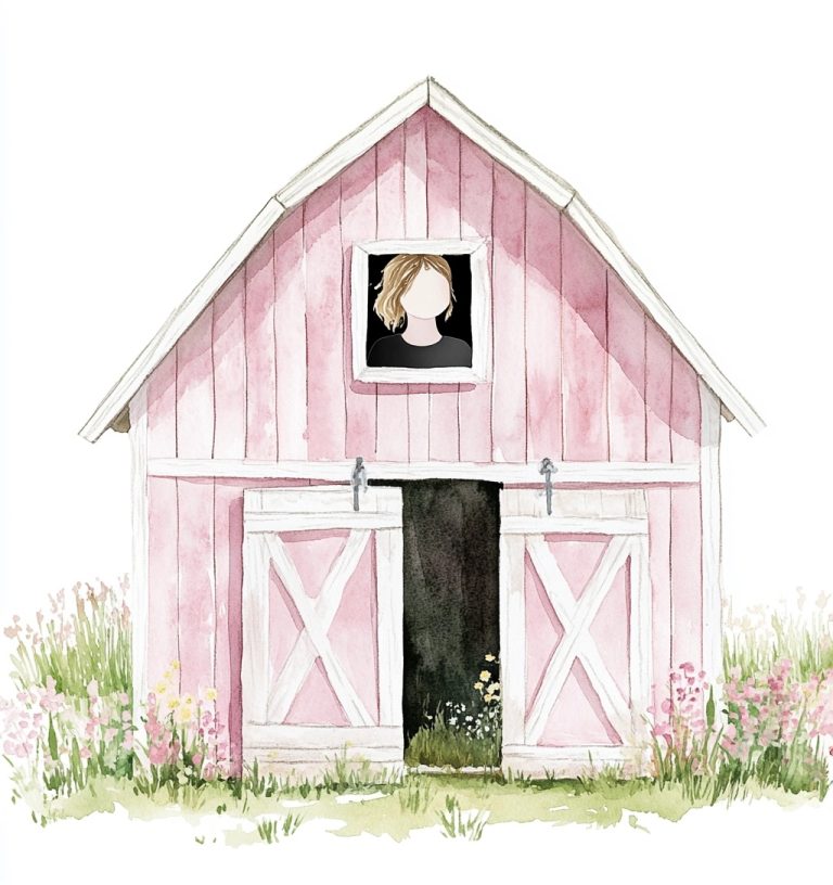 Watercolor Barn with Figure