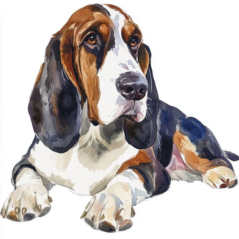 Watercolor Basset Hound Portrait