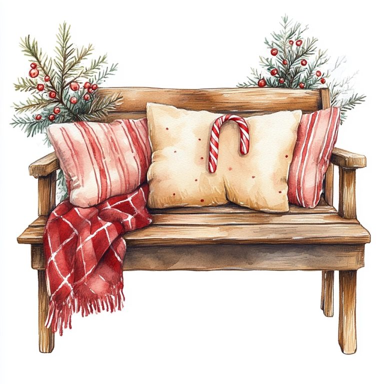 Watercolor Bench with Blanket