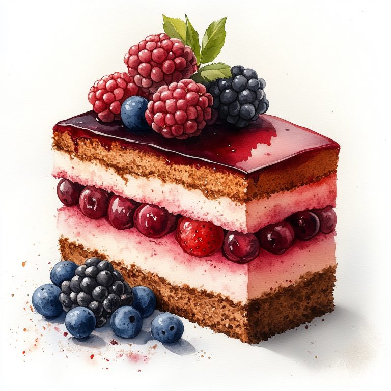 Watercolor Berry Cake Slice