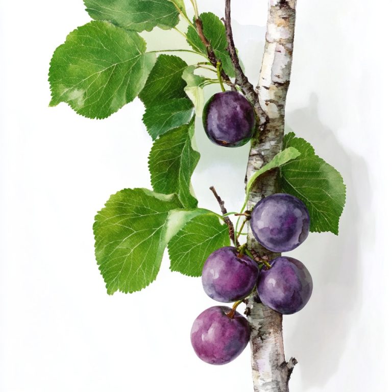 Watercolor Birch with Plums