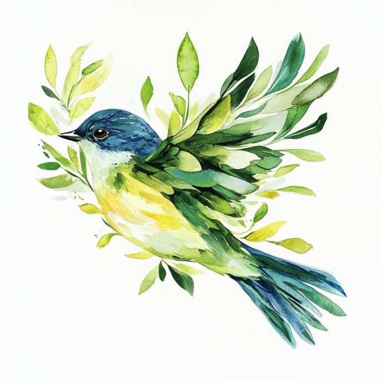 Watercolor Bird of Leaves