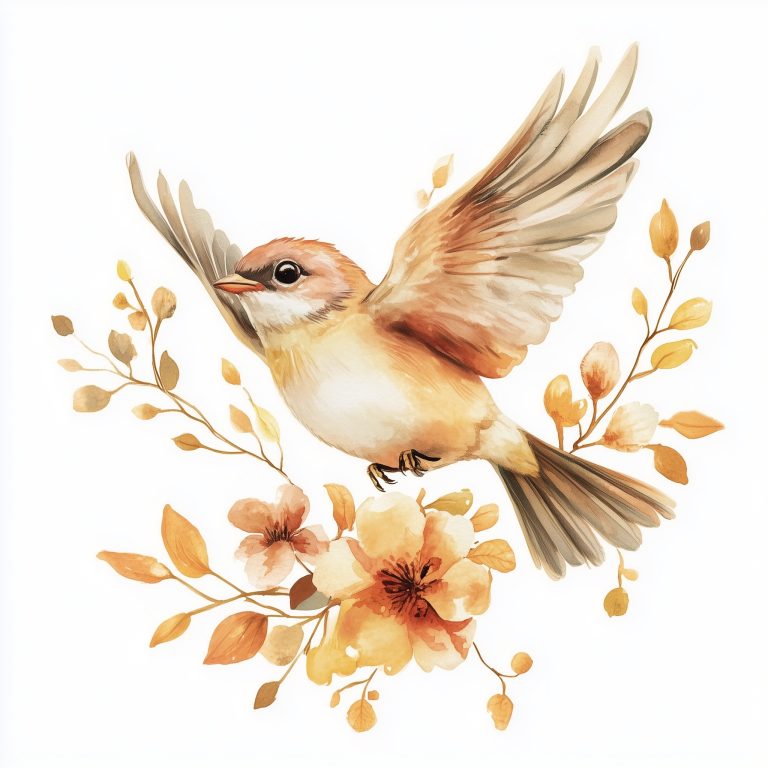 Watercolor Bird with Flower