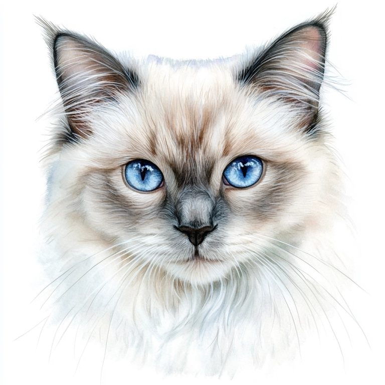 Watercolor Birman Cat Head