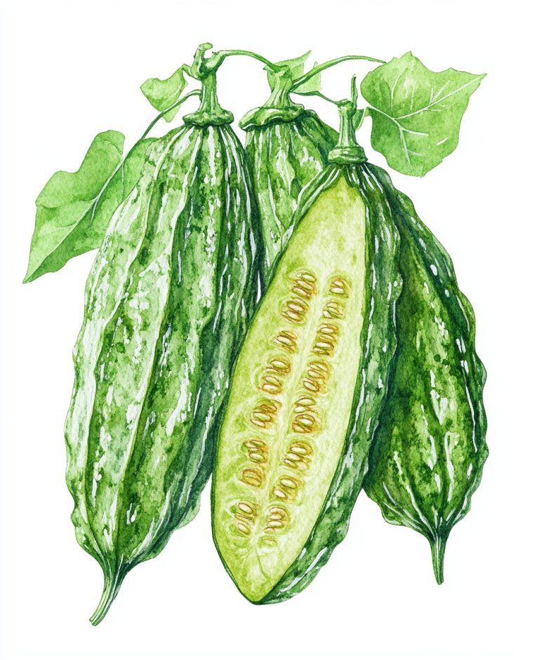 Watercolor Bitter Gourd Illustration