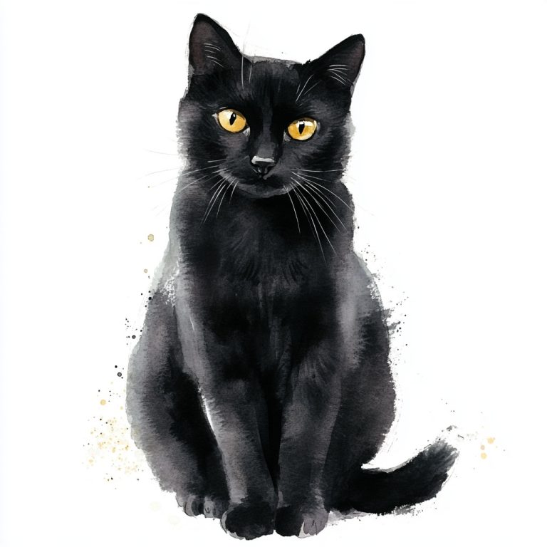 Watercolor Black Cat Painting