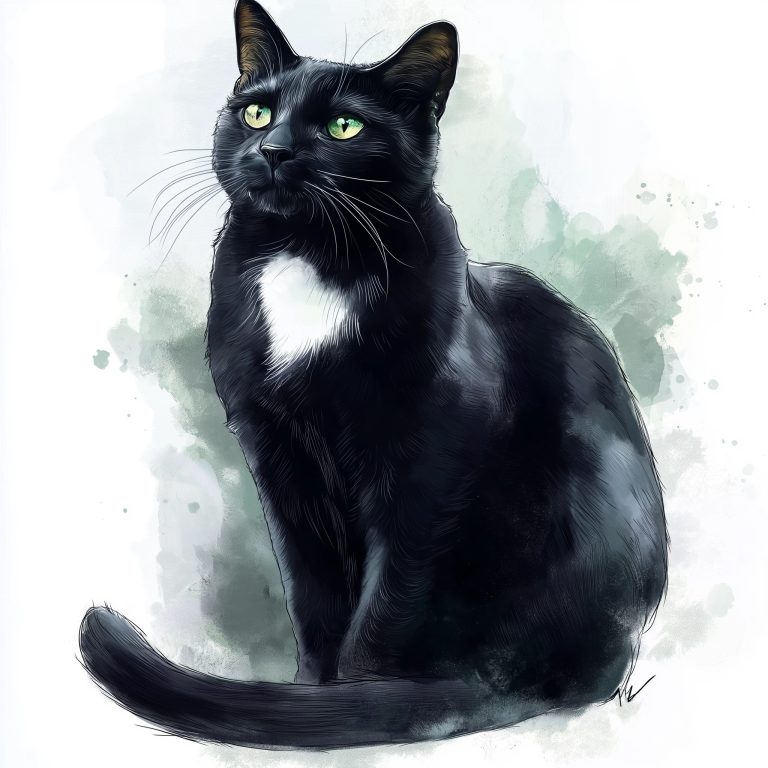 Watercolor Black Cat Portrait